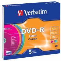 Диск DVD Verbatim 4.7Gb 16X Slim case 5 шт Color Фото