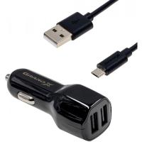 Зарядное устройство Grand-X 2,1A, 12-24V, Black 2USB 5V/2.1A + DC cable USB/Mi Фото