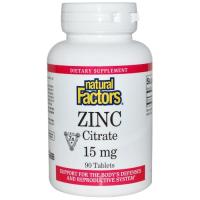 Мінерали Natural Factors Цитрат цинку, Zinc Citrate, 15 мг, 90 таблеток Фото