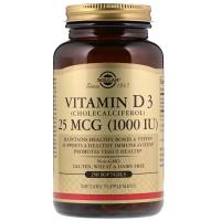 Вітамін Solgar Вітамін D3, 1000 IU, 250 желатинових капсул Фото