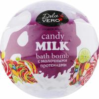 Бомбочка для ванны Dolce Vero Candy Milk з протеїнами молока фіолетова 75 г Фото