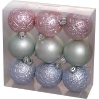 Елочная игрушка Chomik кульки з візерунком 9 шт, 6 см, зелений, рожевий, Фото