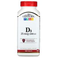 Вітамін 21st Century Витамин D3 1000 МЕ, Vitamin D3, 500 таблеток Фото