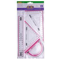 Линейка ZiBi Комплект: линейка 20см, 2 угольника, транспортир, Фото