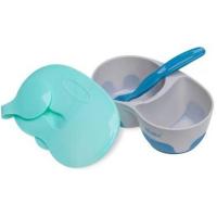 Набір дитячого посуду Akuku на 2 відділення з ложкою Сіро-блакитний Фото