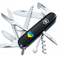 Нож Victorinox Huntsman Ukraine 91 мм Чорний Серце синьо-жовте Фото