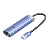 Концентратор Vention USB 3.0 to USB 3.0x3/RJ45/Type-C Hub Blue Aluminum Фото