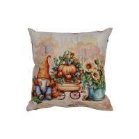 Наволочка Прованс гобеленовая декоративная Тыквенные гномы с тележко Фото