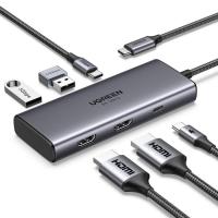 Концентратор Ugreen USB3.1 Type-C to HDMIx2 4K60Hz (8k30Hz)/USB3.0x2/T Фото