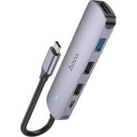 Концентратор HOCO USB-C to HDMI+USB3.0+2xUSB2.0+PD HB27 Metal Gray Фото