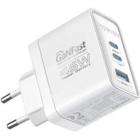 Зарядное устройство Promate powerport-45 2xUSB-C PD + USB-A QC 45W White Фото