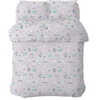 Постельное белье Home Line Кошачья радость бирюзовый, бязь, полуторный Фото