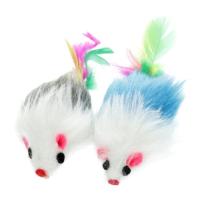 Игрушка для кошек Hippie Pet Мышки с перьями пушистые разноцветные 9 см 2 шт Фото