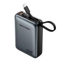 Батарея універсальна Vention 20000 mAh 45W Mini with Built-in USB-C Cable Gray Фото