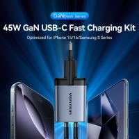 Зарядное устройство Vention 2xUSB-C PD45W GaN + cable USB-C to USB-C 1.0m 5A g Фото