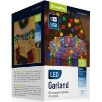Гирлянда ColorWay LED 100 10м (8 функцій) різнокольорова (прозорий к Фото