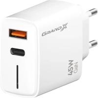 Зарядное устройство Grand-X GaN 1xUSB-C + 1xUSB QC3.0 45W white Фото
