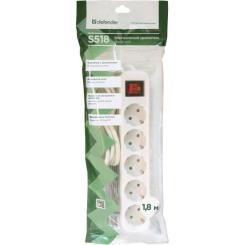 Сетевой удлинитель Defender S518 1.8 m 5 роз switch white Фото 3