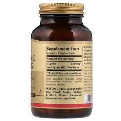 Аминокислота Solgar L-Лизин, L-Lysine, 500 mg, 100 вегетарианских кап Фото 1