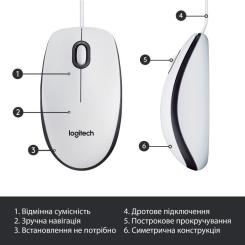 Мышка Logitech M100 USB White Фото 5