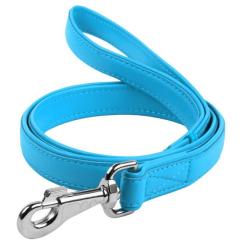 Поводок для собак WAUDOG Glamour кожаный M-XXL голубой Фото