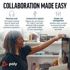 Наушники Poly BlackWire C3225 USB-A HS Stereo Black Фото 3