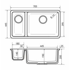 Мойка кухонная GRANADO Under top DOUBLE black shine Фото 5