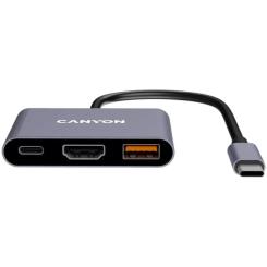 Концентратор Canyon hub DS-4 3in1 USB-C Grey Фото 1
