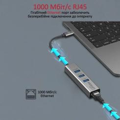 Концентратор Promate USB Hub 4 ports gigahub-c.grey Фото 2