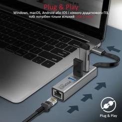 Концентратор Promate USB Hub 4 ports gigahub-c.grey Фото 4