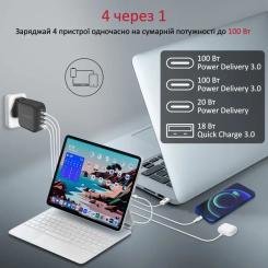 Зарядное устройство Promate 100W 3xUSB-C + USB-A Фото 4