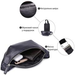 Сумка Grande Pelle Кожаная бананка унисекс Синяя Фото 3