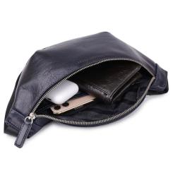 Сумка Grande Pelle Кожаная бананка унисекс Синяя Фото 5