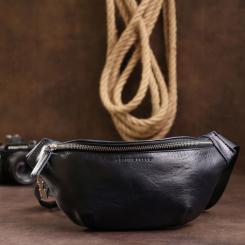 Сумка Grande Pelle Кожаная бананка унисекс Синяя Фото 7