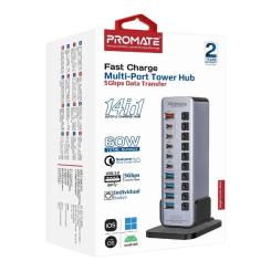 Концентратор Promate USB-C 14-in-1 Promate gegatower-60w Фото 8