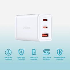 Зарядное устройство D-Link 2xUSB-C + 1xUSB-A 65W GaN white Фото 3