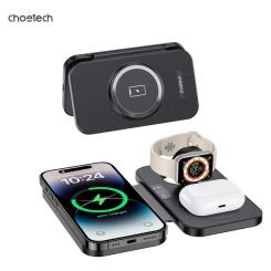 Зарядное устройство Choetech Wireless magnetic 3-in-1 15W black Фото 1