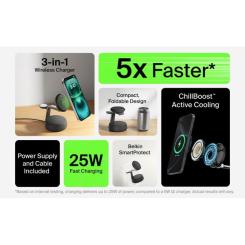 Зарядное устройство Belkin UltraCharge Pro Wireless 3-in-1 25W sand Фото 5