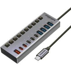 Концентратор Promate USB-C 10-in-1 5xUSB-C + 5xUSB gray Фото