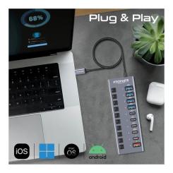 Концентратор Promate USB-C 10-in-1 5xUSB-C + 5xUSB gray Фото 4