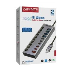Концентратор Promate USB-C 10-in-1 5xUSB-C + 5xUSB gray Фото 5