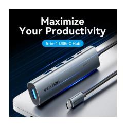 Концентратор Vention USB-C to 4xUSB 3.0 + 1xUSB-C black Фото 3