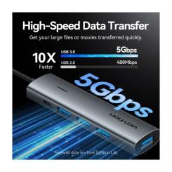 Концентратор Vention USB-C to 4xUSB 3.0 + 1xUSB-C black Фото 5