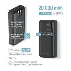 Батарея универсальная ColorWay 20 000 mAh Optimal Power PD/22.5W, QC/3.0, Black Фото 6