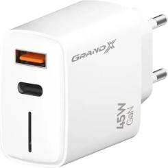 Зарядное устройство Grand-X GaN 1xUSB-C + 1xUSB QC3.0 45W white Фото
