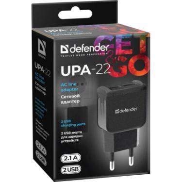 Зарядное устройство Defender UPA-22 black, 2xUSB, 2.1A Фото 2