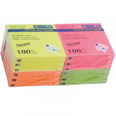 Бумага для заметок Buromax with adhesive layer 76х76мм, 100sheets, NEON color Фото 1