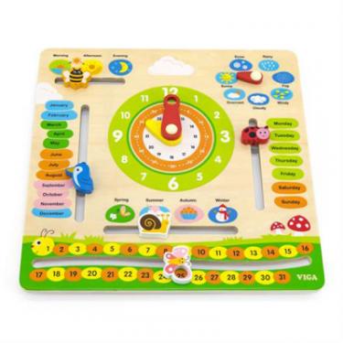 Развивающая игрушка Viga Toys дерев'яний календар з годинником, англійською мово Фото 1
