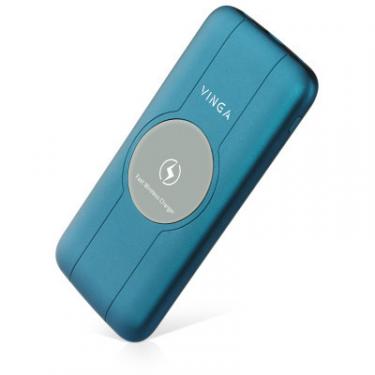 Батарея универсальная Vinga 10000 mAh Wireless QC3.0 PD soft touch blue Фото 1
