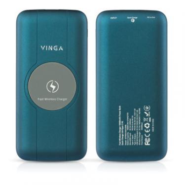 Батарея универсальная Vinga 10000 mAh Wireless QC3.0 PD soft touch blue Фото 3